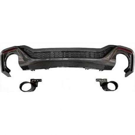 TUNING Diffusore estrattore paraurti posteriore AUDI A5, 2019- look RS 2021, Carbon look, con profilo nero