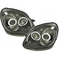 Set fari fanali proiettori anteriori TUNING per MERCEDES SLK R170 1996-2004 neri con anelli ANGEL EYES