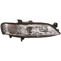 Set fari fanali proiettori anteriori TUNING OPEL VECTRA B 1999-2002 cromati luce diurna LED DRL DAYLINE