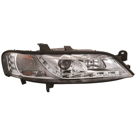 Set fari fanali proiettori anteriori TUNING OPEL VECTRA B 1999-2002 cromati luce diurna LED DRL DAYLINE