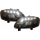 Set fari fanali proiettori anteriori TUNING per VW CADDY 2003-2006 e TOURAN 2003-2006, neri con luce diurna DAYLINE DRL LED