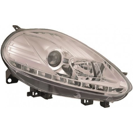 Set fari fanali proiettori anteriori TUNING FIAT PUNTO EVO 2009-2011 e PUNTO 2012, cromati, con luce DIURNA DRL DAYLINE LED