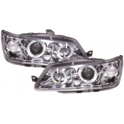 Set fari fanali proiettori anteriori TUNING per PEUGEOT 306, 1993-04/1997 cromati con anelli ANGEL EYES