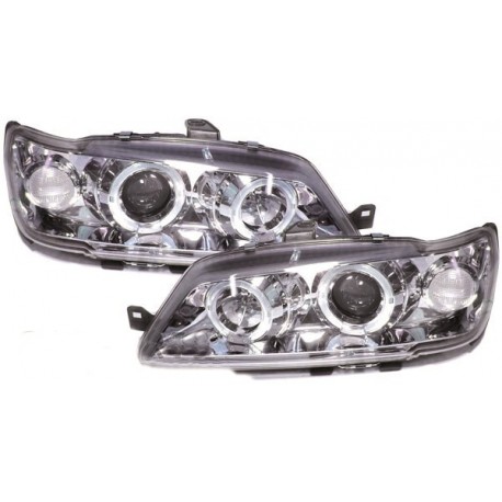 Set fari fanali proiettori anteriori TUNING per PEUGEOT 306, 1993-04/1997 cromati con anelli ANGEL EYES