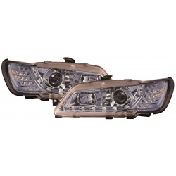 Set fari fanali proiettori anteriori TUNING per PEUGEOT 306, 1993-04/1997 cromati con luci diurne DRL LED DAYLINE