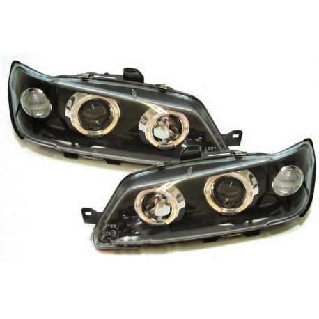 Set fari fanali proiettori anteriori TUNING per PEUGEOT 306, 1993-04/1997 neri con anelli ANGEL EYES