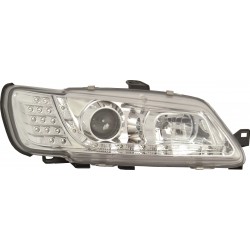Set fari fanali proiettori anteriori TUNING per PEUGEOT 306, 05/1997-2001 cromati con luci diurne DRL LED DAYLINE e freccia LED