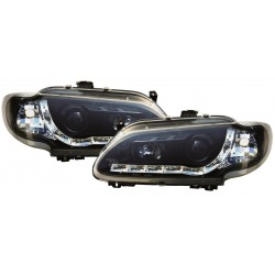 Set fari fanali proiettori anteriori TUNING per RENAULT MEGANE tutte 1996-02/1999 e SCENIC 1996-08/1999, neri con luce diurna DRL LED DAYLINE e freccia
