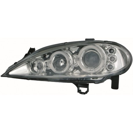 Set fari fanali proiettori anteriori TUNING per RENAULT MEGANE tutte 03/1999-10/2002, cromati con anelli ANGEL EYES