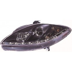 Set fari fanali proiettori anteriori SEAT LEON 06/2005-02/2009, ALTEA e TOLEDO 2004-02/2009 neri H1+H1 con luce diurna DRL DAYLINE LED omologati R87