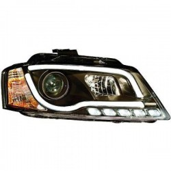 Set fari fanali proiettori anteriori TUNING per AUDI A3 tutte 2008-2012 neri con luci diurne DRL LED TUBELIGHT LTI