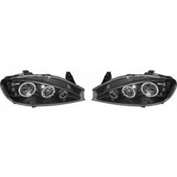 Set fari fanali proiettori anteriori TUNING per RENAULT MEGANE tutte, anni 03/1999 2000 2001 10/2002, neri con anelli ANGEL EYES
