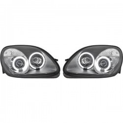 Set fari fanali proiettori anteriori TUNING per MERCEDES SLK R170 1996-2004 neri con anelli ANGEL EYES CCFL alta potenza