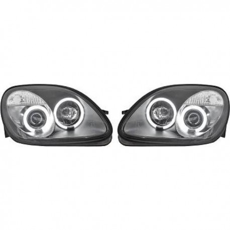 Set fari fanali proiettori anteriori TUNING per MERCEDES SLK R170 1996-2004 neri con anelli ANGEL EYES CCFL alta potenza