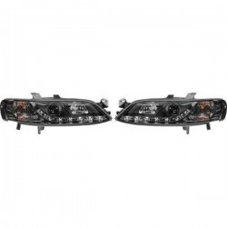 Set fari fanali proiettori anteriori TUNING OPEL VECTRA B 1999-2002 neri luce diurna LED DRL DAYLINE