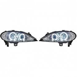 Set fari fanali proiettori anteriori TUNING per RENAULT MEGANE tutte 03/1999-10/2002, cromati con anelli ANGEL EYES CCFL alta potenza