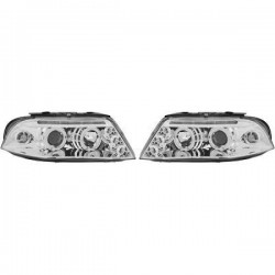 Set fari fanali proiettori anteriori TUNING VW PASSAT 3BG 2000-2005 cromati con anelli ANGEL EYES e tre LED