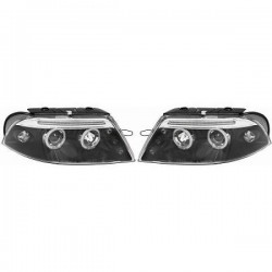 Set fari fanali proiettori anteriori TUNING VW PASSAT 3BG 2000-2005 neri con anelli ANGEL EYES e tre LED