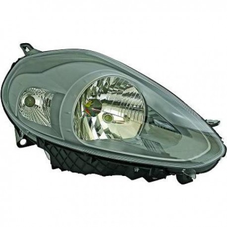 Faro fanale proiettore anteriore destro FIAT PUNTO EVO 2009-2011 e PUNTO 2012, TYC H4+P21W nero con luce diurna, con motorino